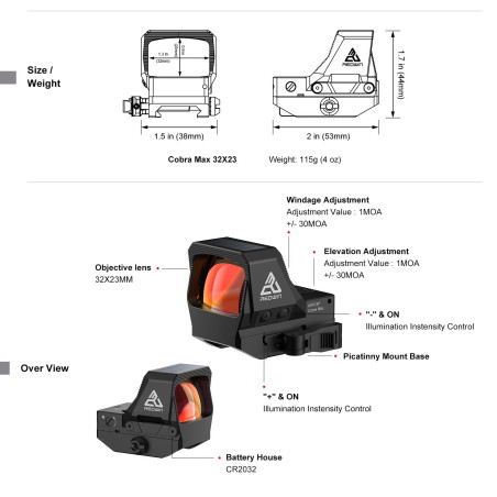 Kolimator REDWIN COBRA MAX 32×23 MTR RWD38