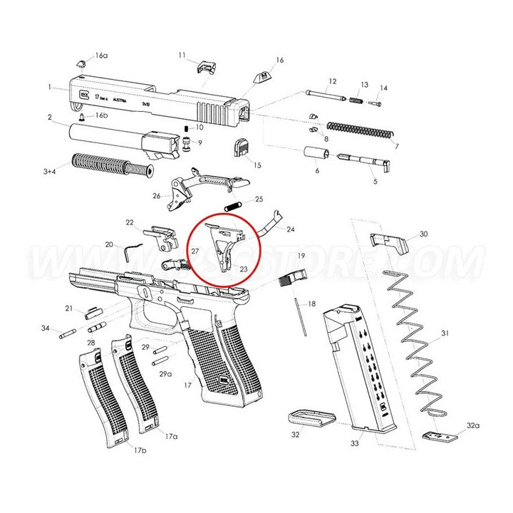 Obsada spustu Glock LONE WOLF z wyrzutnikiem 9mm - LWD-UTH-9