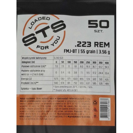 Amunicja STS .223 Rem. FMJ BT 3,6g/55gr